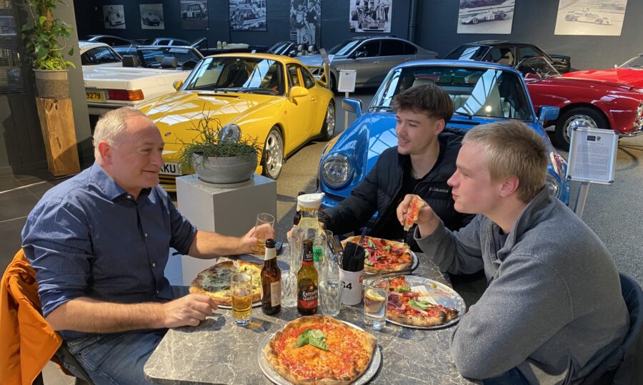 A family dining and wining after shopping
